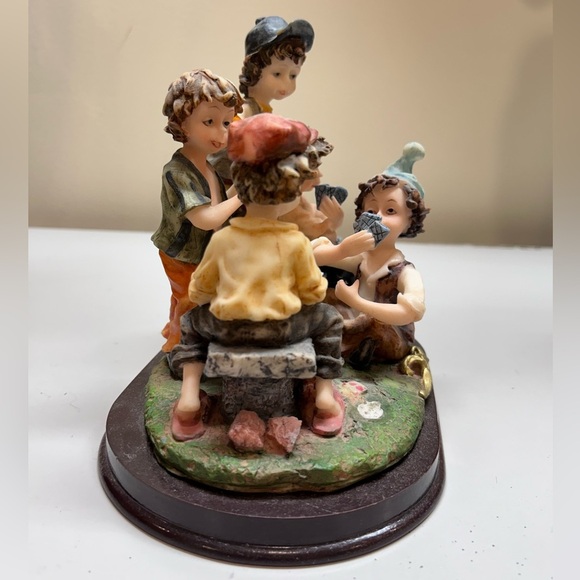 Vintage Monnet Collection Resin Art Piece Figurines Kids On Bench Playing Cards - Picture 4 of 6